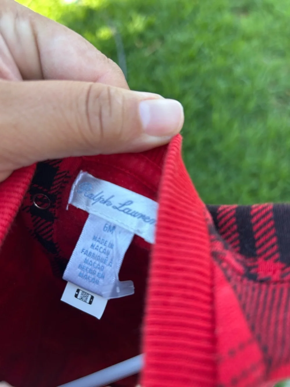 Ralph Lauren Red and Black Plaid Baby Romper with Polo Bear